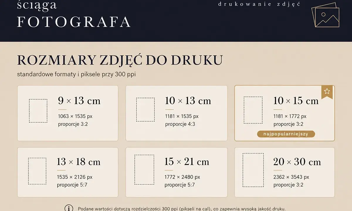 Poradnik fotografa: rozmiary zdjęć do druku przy 300 ppi. Dowiedz się, co to dpi i jakie proporcje wybrać dla najlepszej jakości wydruku.