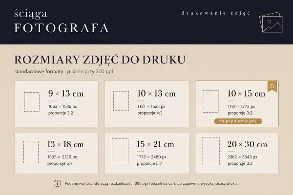 Poradnik fotografa: rozmiary zdjęć do druku przy 300 ppi. Dowiedz się, co to dpi i jakie proporcje wybrać dla najlepszej jakości wydruku.